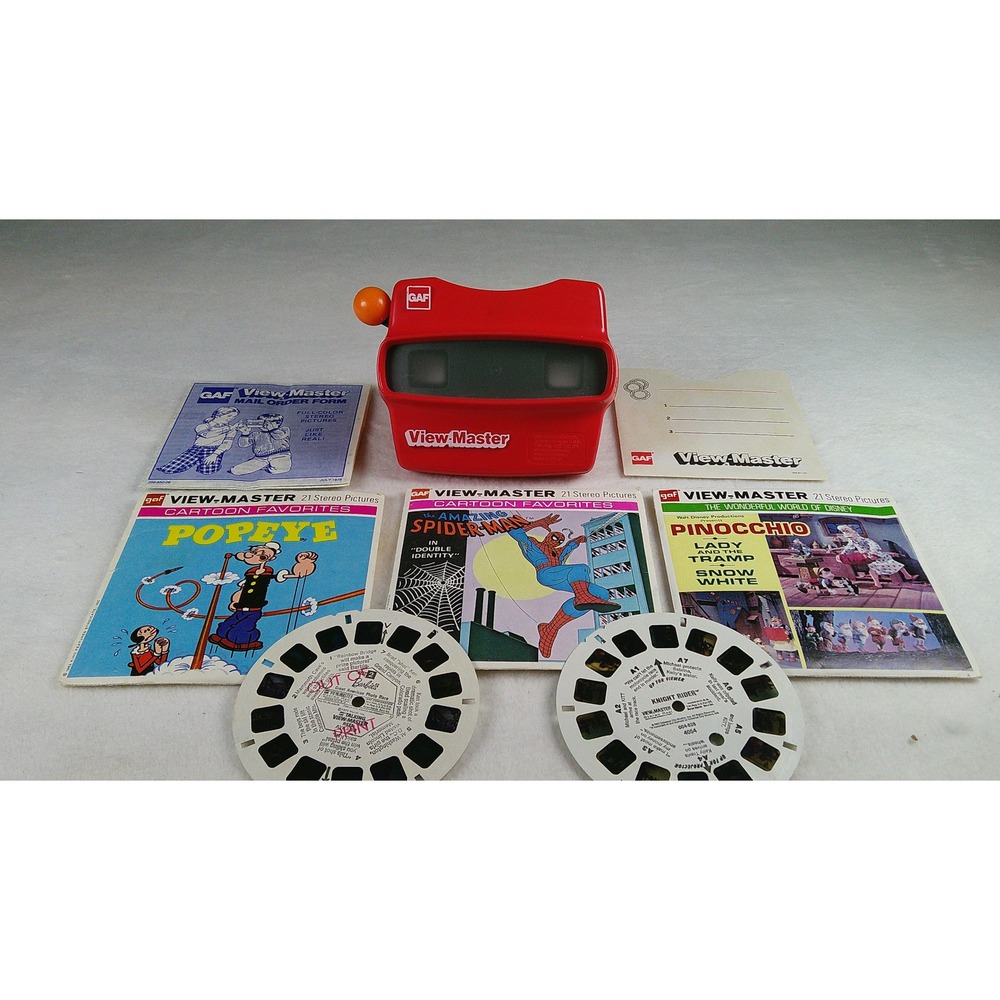 Vintage GAF View-Master Red Viewer Bundle Spider-Man Popeye Disney Reels 1978